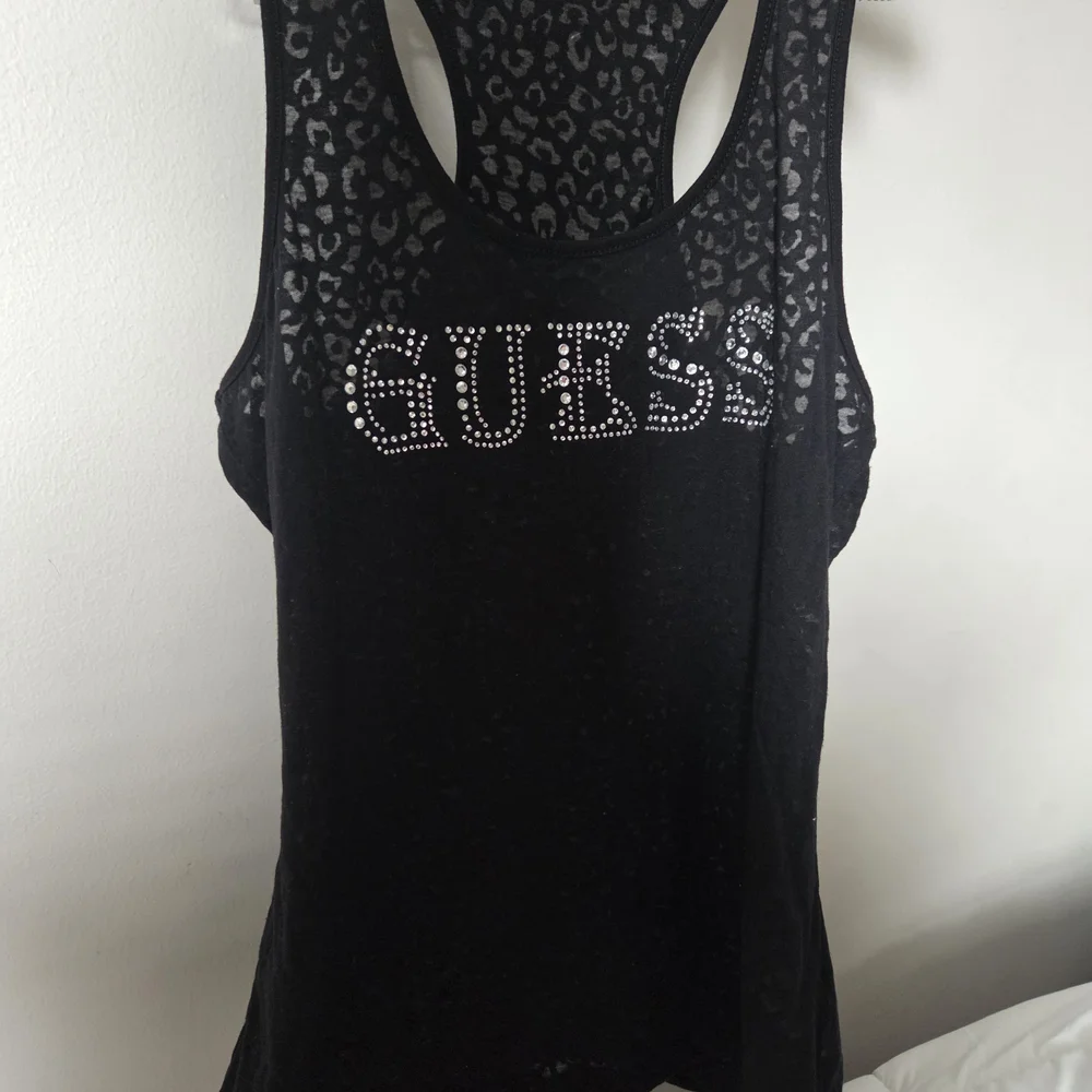 Y2K GUESS Rhinestone Tank -Sheer Leopard Print Racerback - Picture 3 of 3